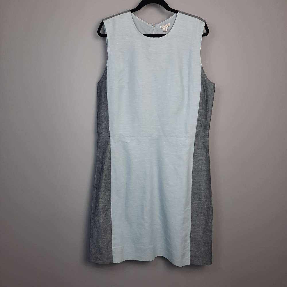 Gap TALL Gray and Blue Colorblock Sleeveless Linen Sheath Dress size 14
